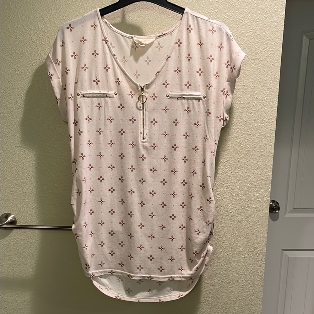 Maternity Cream Top with Pink Pattern